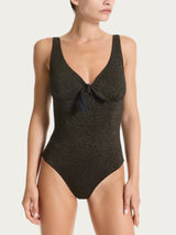 Costume intero con nodo in Microfibra Stretch con Lurex Neri Donna - Ragno