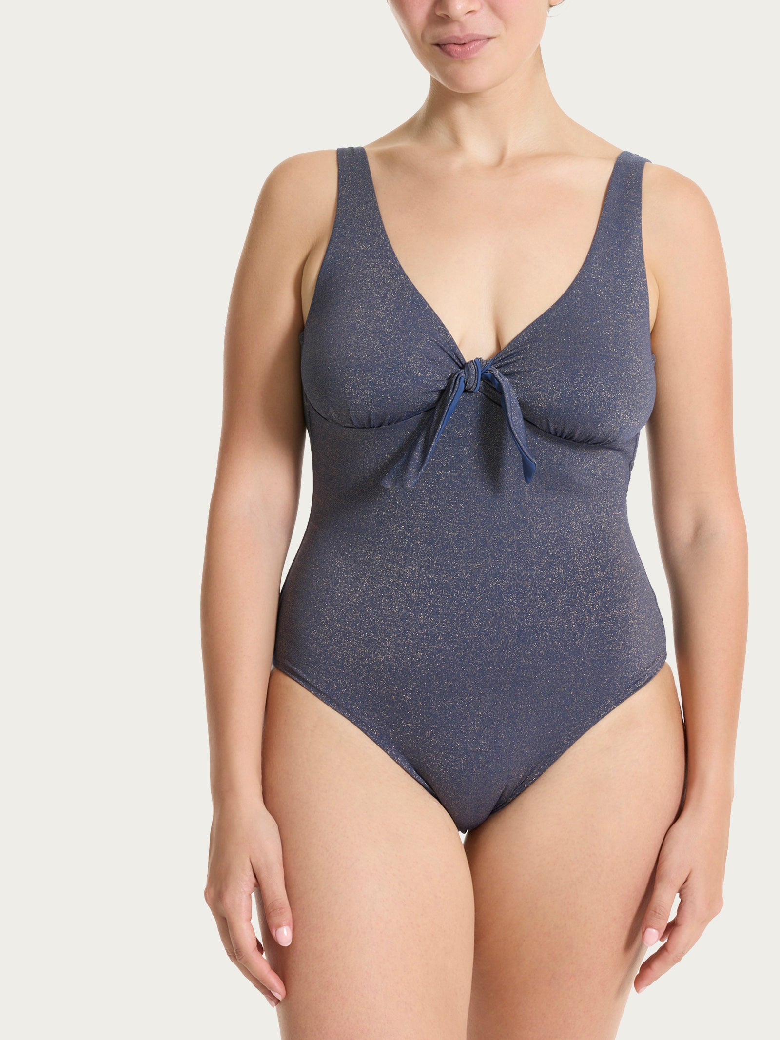 Costume intero con nodo in Microfibra Stretch con Lurex Blu Donna - Ragno