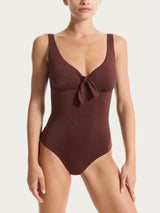 Costume intero con nodo in Microfibra Stretch con Lurex Marroni Donna - Ragno