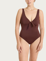 Costume intero con nodo in Microfibra Stretch con Lurex Marroni Donna - Ragno