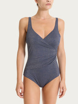 Costume intero con sostegno in Microfibra Stretch con Lurex Blu Donna - Ragno