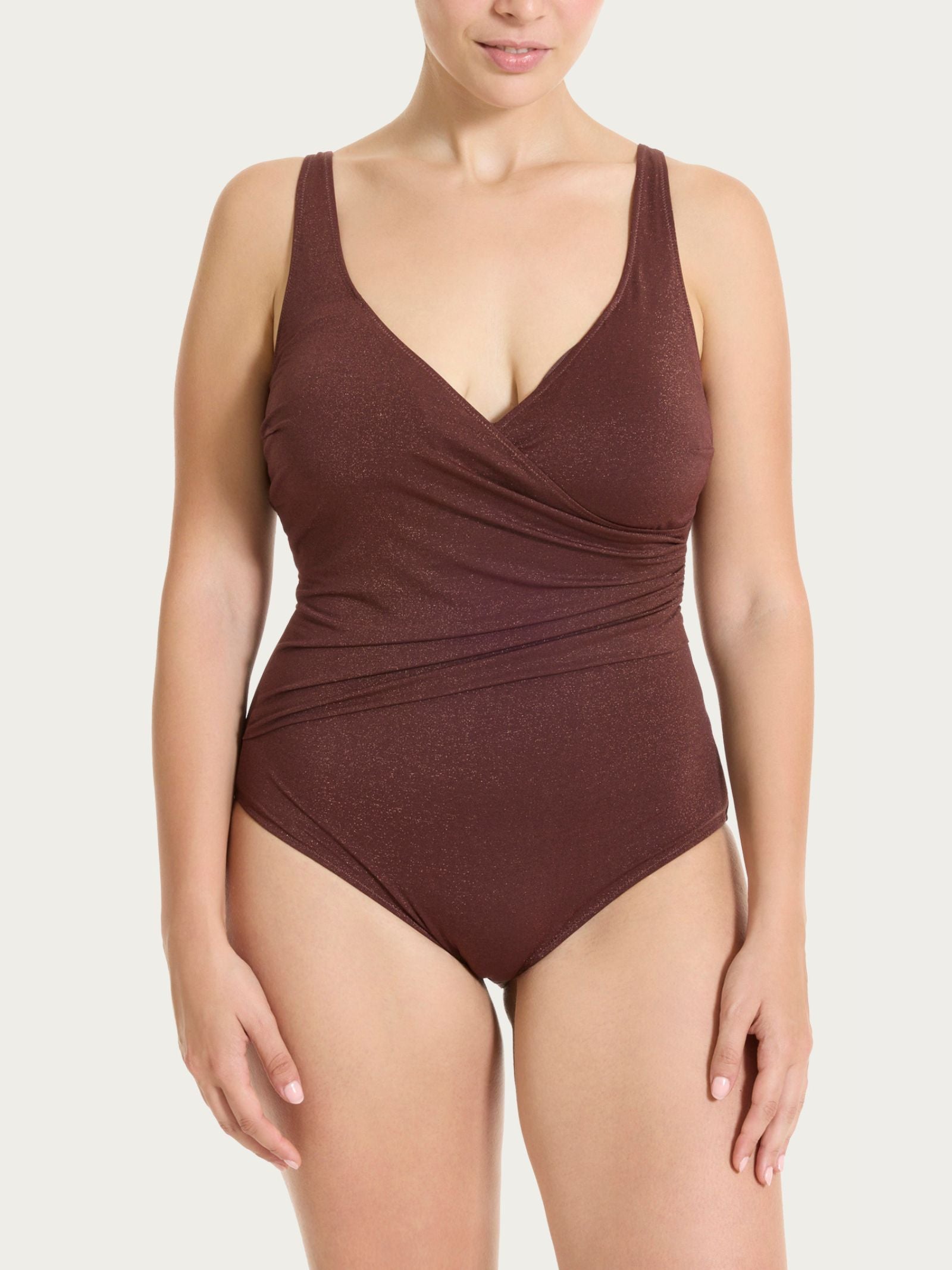Costume intero con sostegno in Microfibra Stretch con Lurex Marroni Donna - Ragno