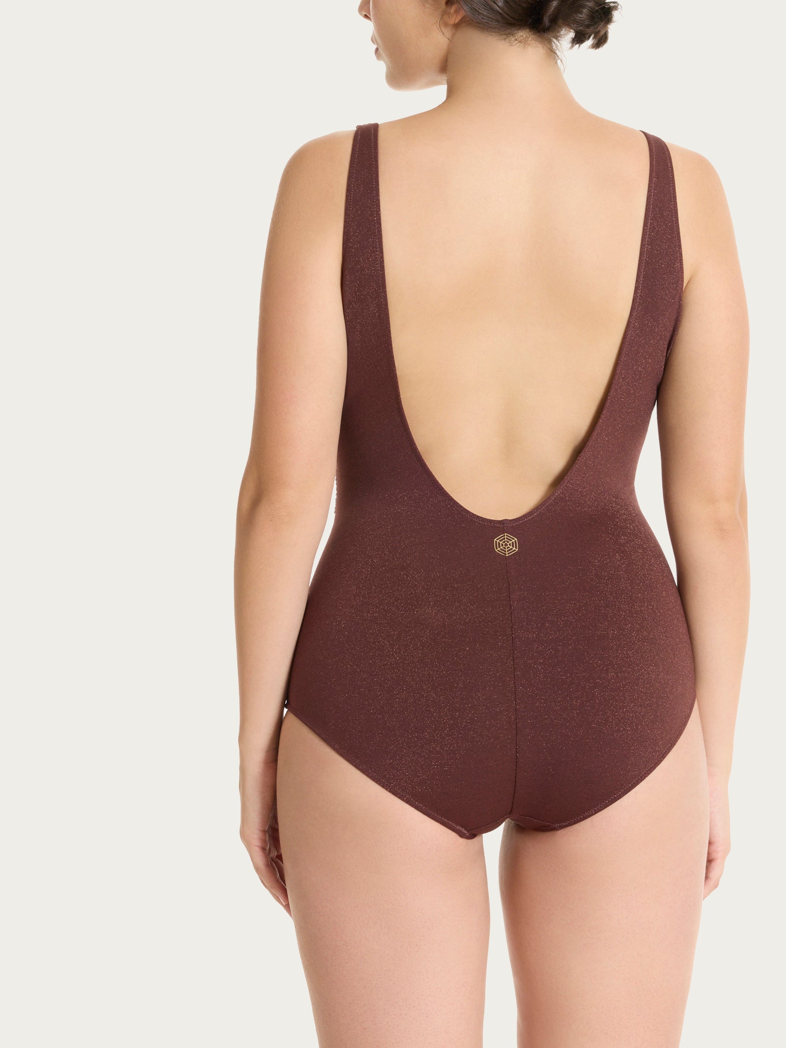 Costume intero con sostegno in Microfibra Stretch con Lurex Marroni Donna - Ragno
