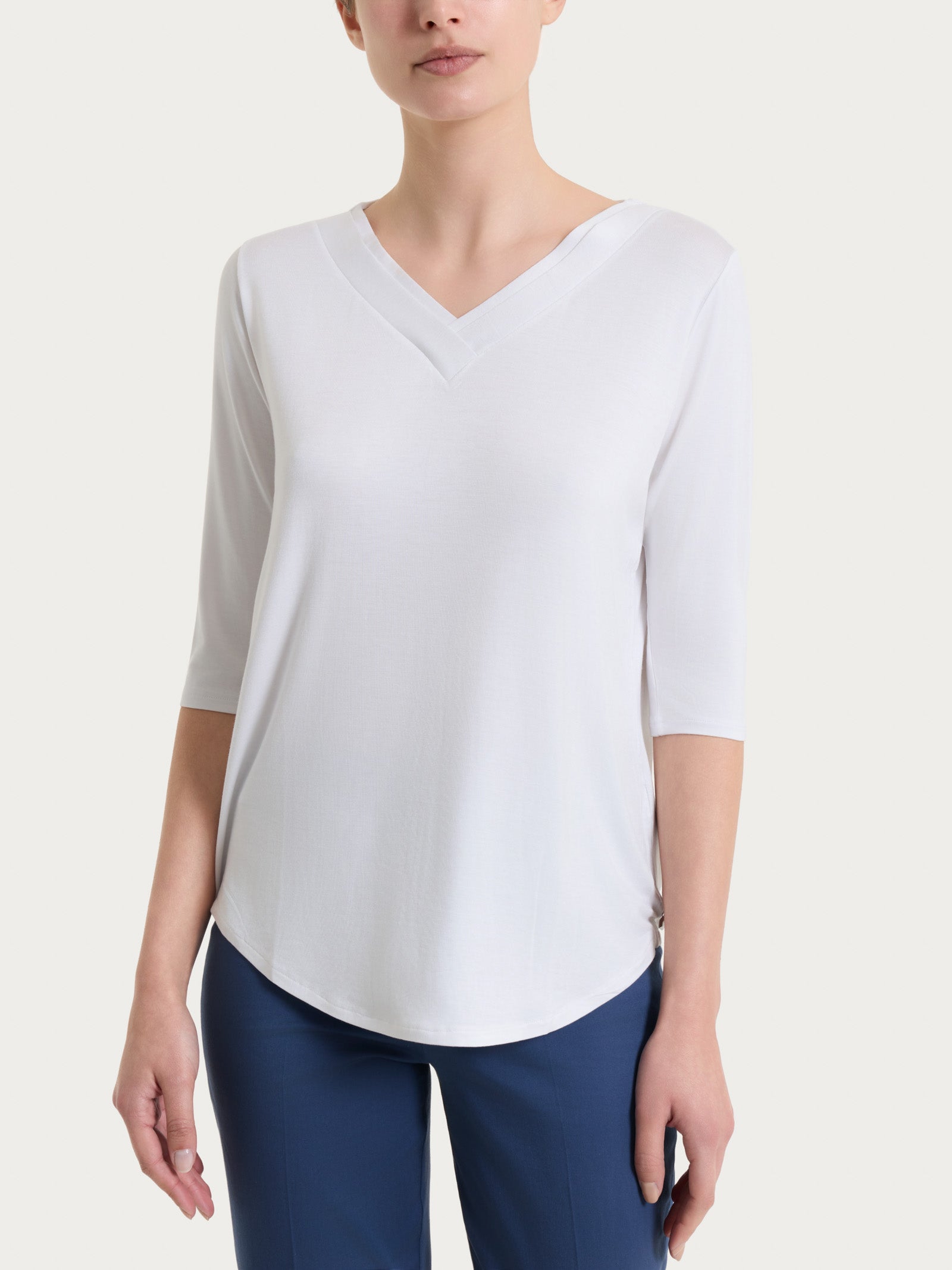 Maglietta con scollo a V incrociato e manica 3/4 in Viscosa Summer Bianchi Donna - Ragno
