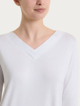 Maglietta con scollo a V incrociato e manica 3/4 in Viscosa Summer Bianchi Donna - Ragno