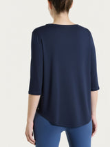 Maglietta con scollo a V incrociato e manica 3/4 in Viscosa Summer Blu Donna - Ragno