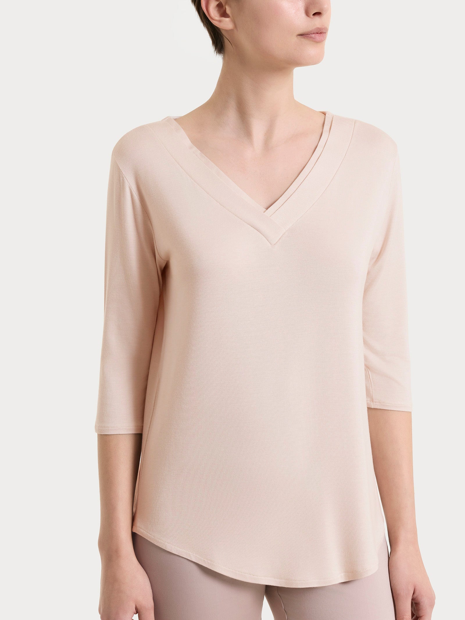 Maglietta con scollo a V incrociato e manica 3/4 in Viscosa Summer Rosa Donna - Ragno