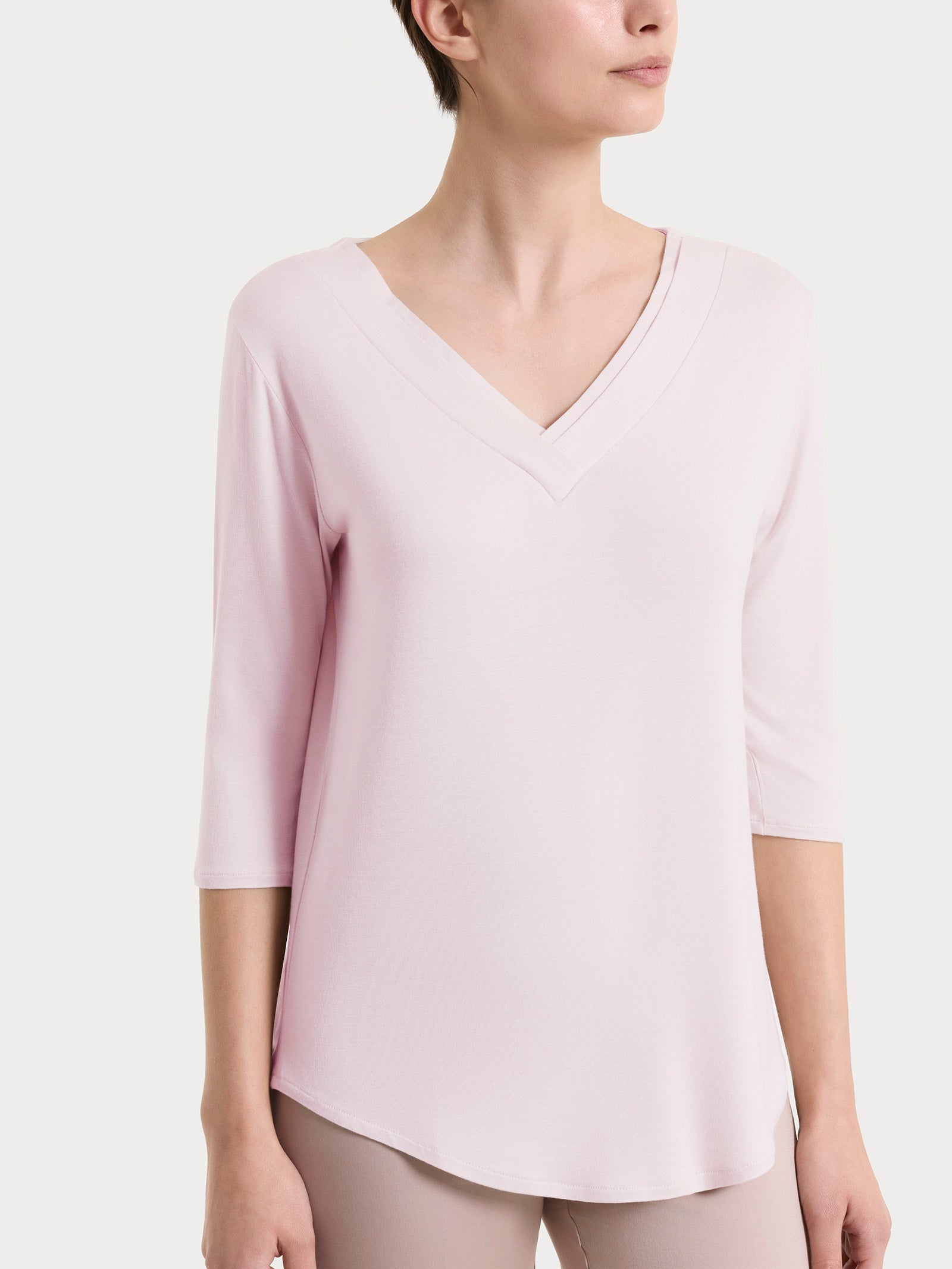 Maglietta con scollo a V incrociato e manica 3/4 in Viscosa Summer Rosa Donna - Ragno