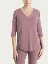 Maglietta con scollo a V incrociato e manica 3/4 in Viscosa Summer Viola Donna - Ragno