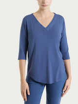 Maglietta con scollo a V incrociato e manica 3/4 in Viscosa Summer Blu Donna - Ragno