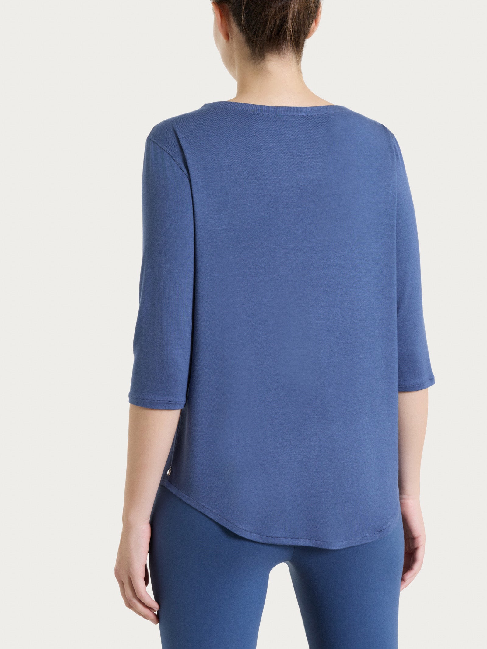 Maglietta con scollo a V incrociato e manica 3/4 in Viscosa Summer Blu Donna - Ragno