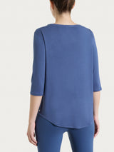 Maglietta con scollo a V incrociato e manica 3/4 in Viscosa Summer Blu Donna - Ragno