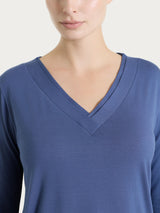 Maglietta con scollo a V incrociato e manica 3/4 in Viscosa Summer Blu Donna - Ragno