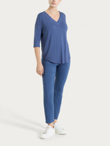 Maglietta con scollo a V incrociato e manica 3/4 in Viscosa Summer Blu Donna - Ragno