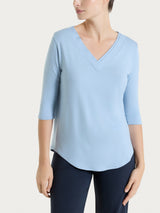 Maglietta con scollo a V incrociato e manica 3/4 in Viscosa Summer Azzurri Donna - Ragno