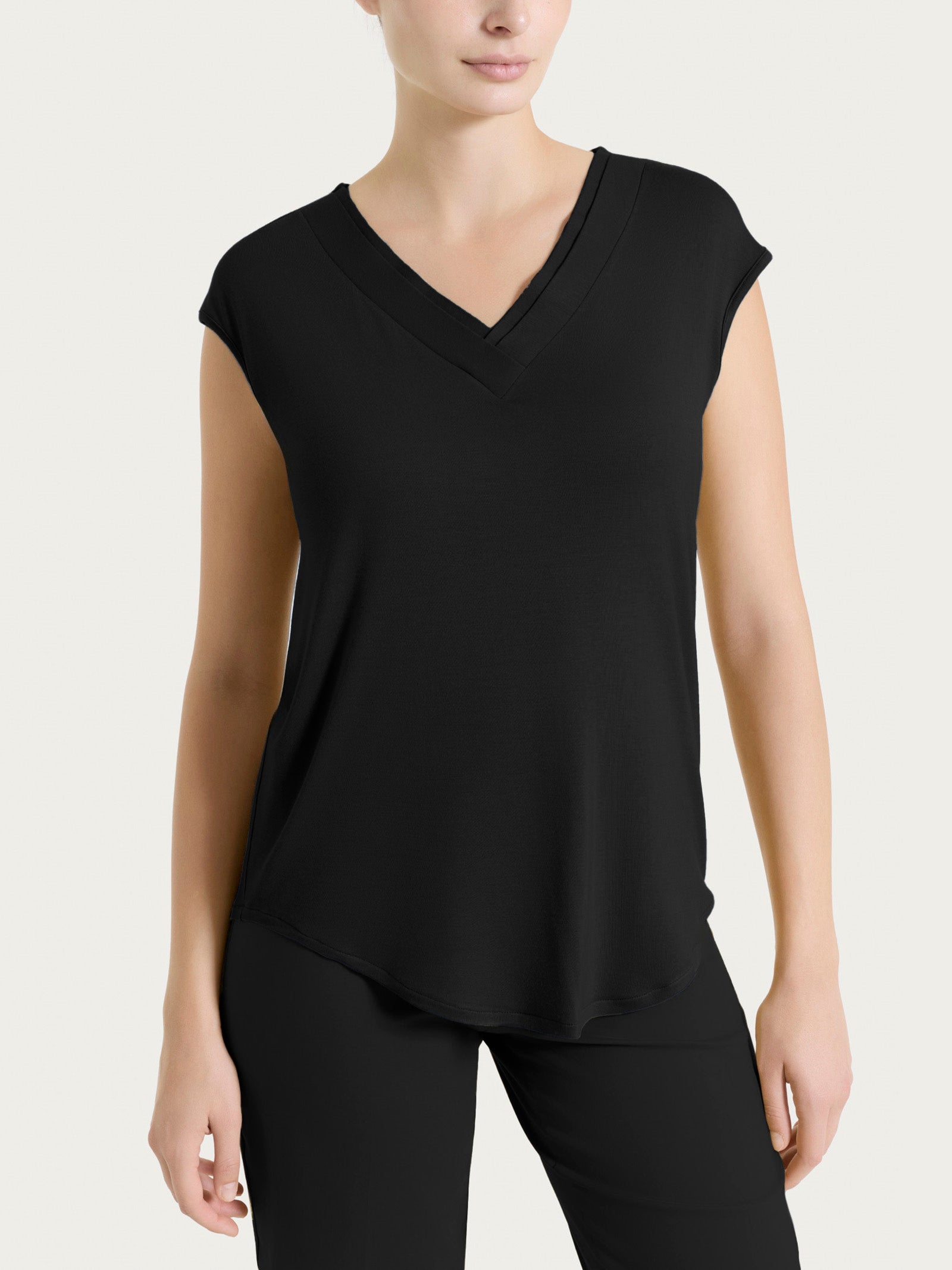 Maglietta con scollo a V incrociato in Viscosa Summer Neri Donna - Ragno