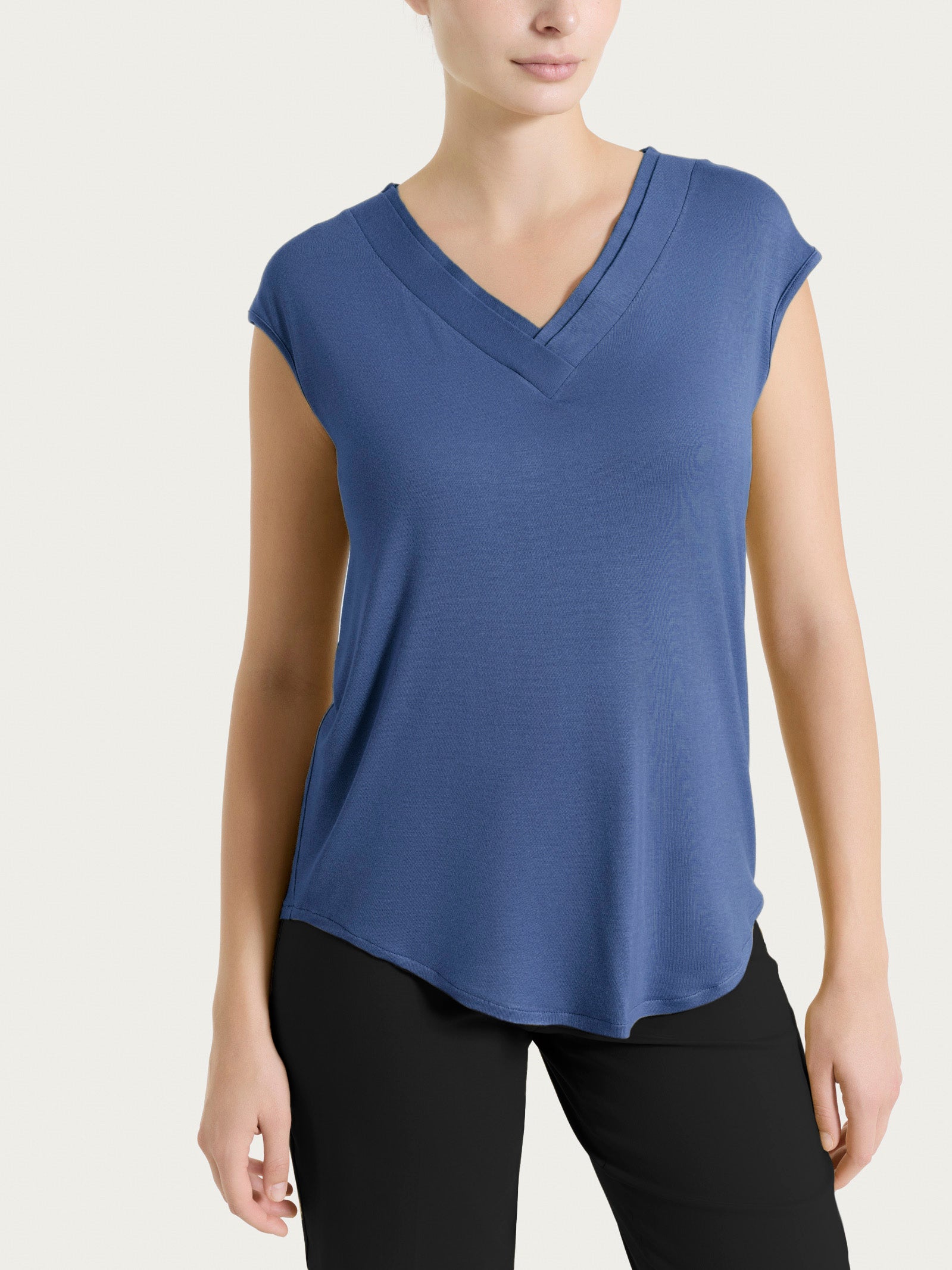 Maglietta con scollo a V incrociato in Viscosa Summer Blu Donna - Ragno