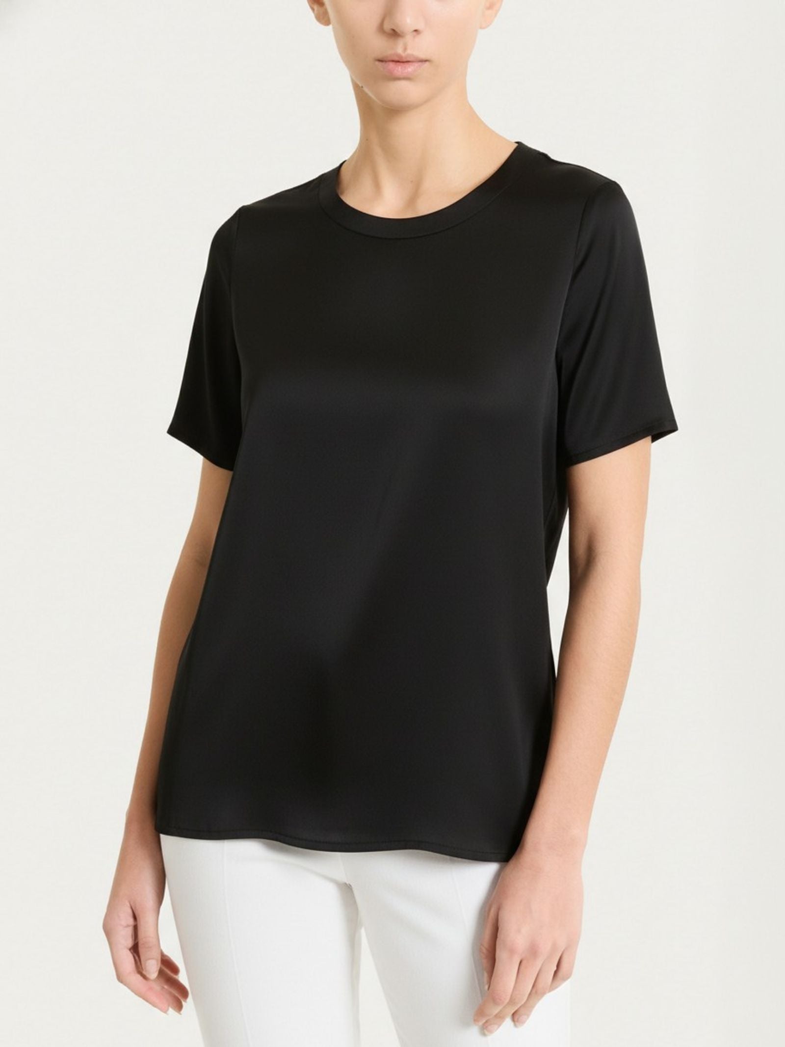 Maglietta con manica corta in Stretch Satin Neri Donna - Ragno