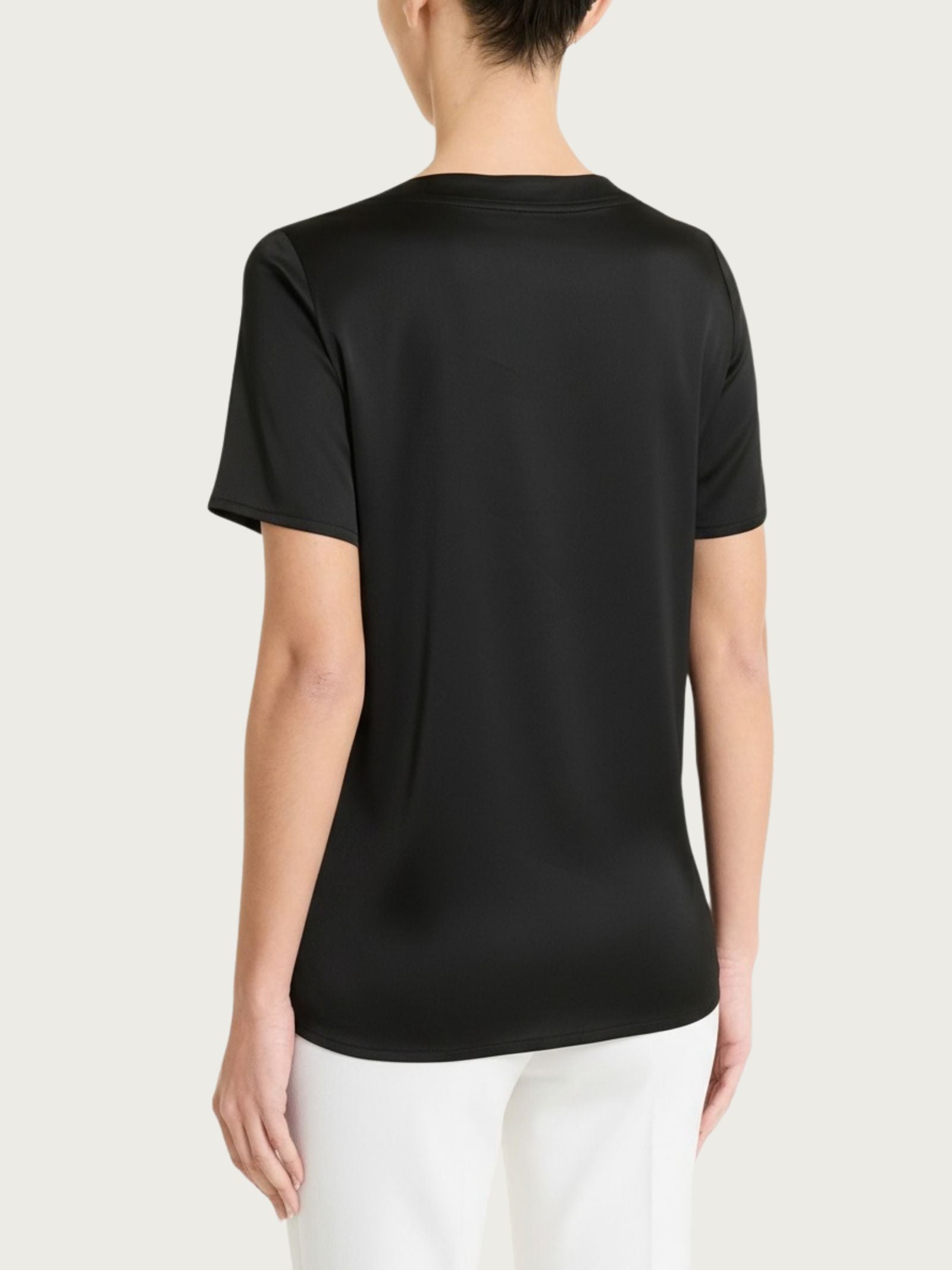 Maglietta con manica corta in Stretch Satin Neri Donna - Ragno