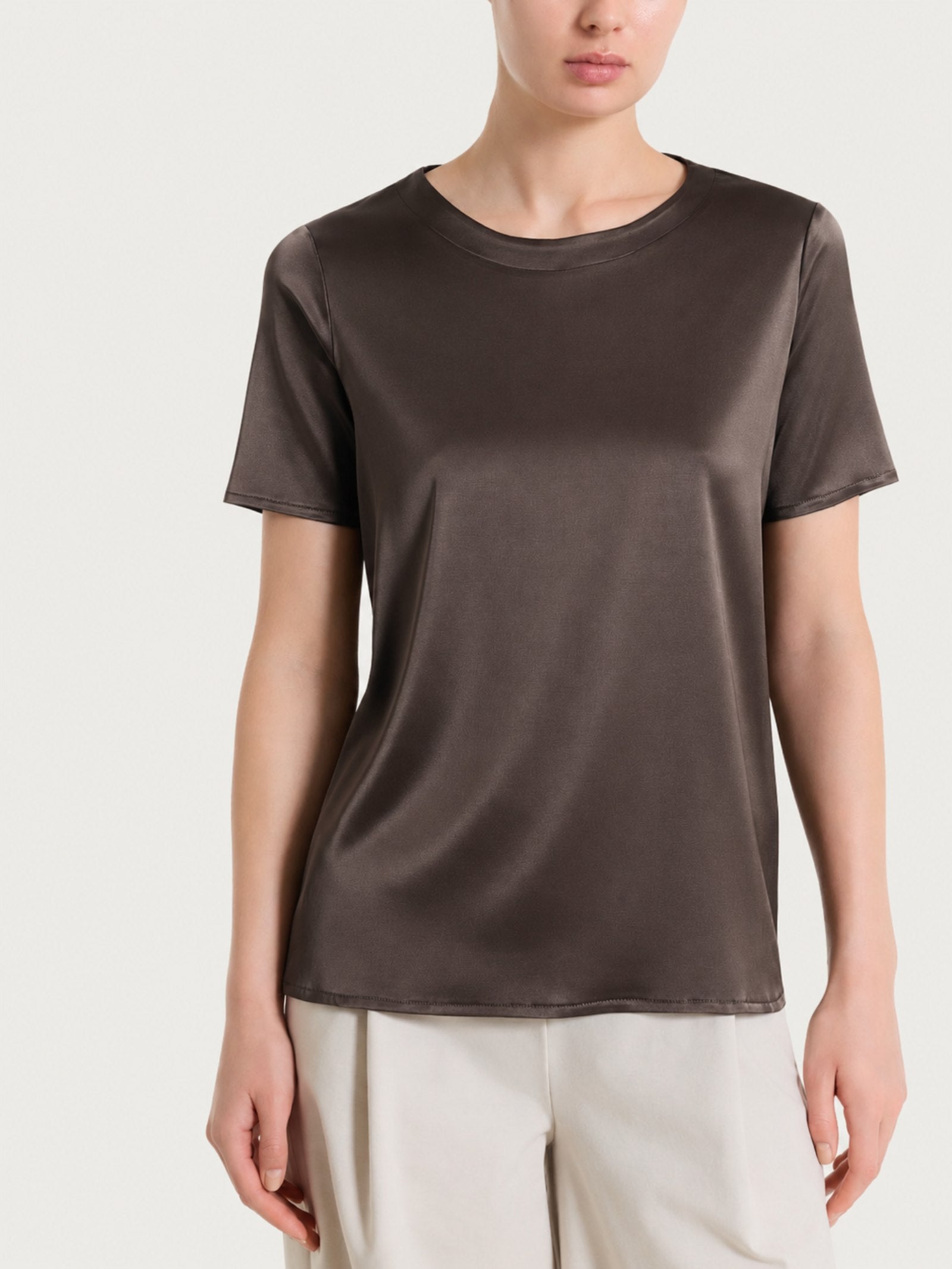 Maglietta con manica corta in Stretch Satin Marroni Donna - Ragno