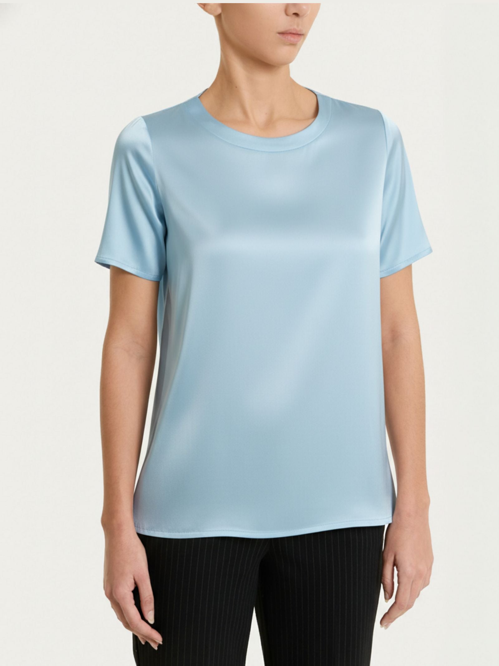 Camiseta de manga corta de satén elástico Azules Mujer - Ragno