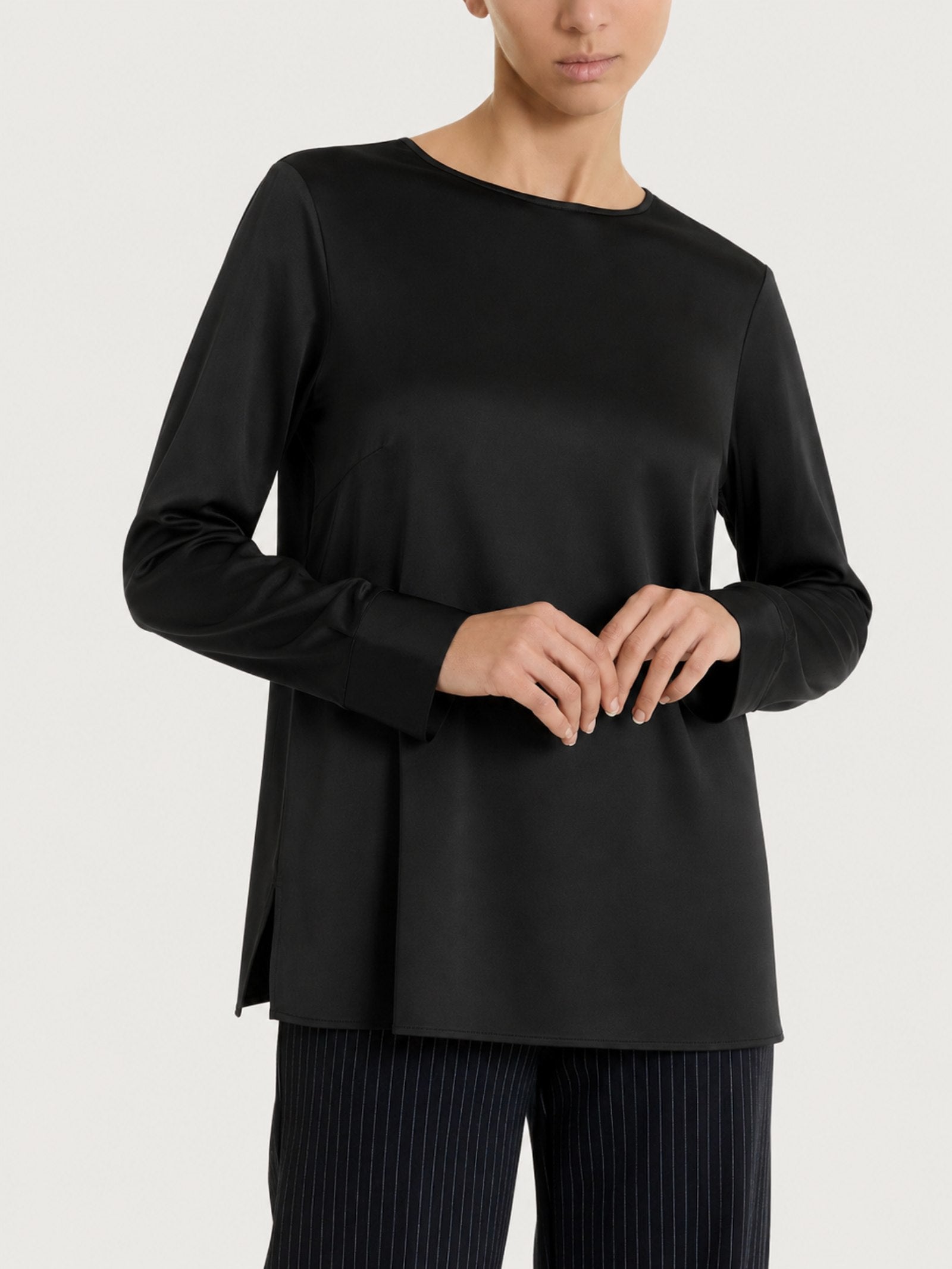 Blusa con manica lunga in Stretch Satin Neri Donna - Ragno