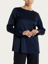 Blusa con manica lunga in Stretch Satin Blu Donna - Ragno