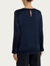 Blusa con manica lunga in Stretch Satin Blu Donna - Ragno