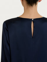 Blusa con manica lunga in Stretch Satin Blu Donna - Ragno