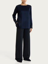 Blusa con manica lunga in Stretch Satin Blu Donna - Ragno
