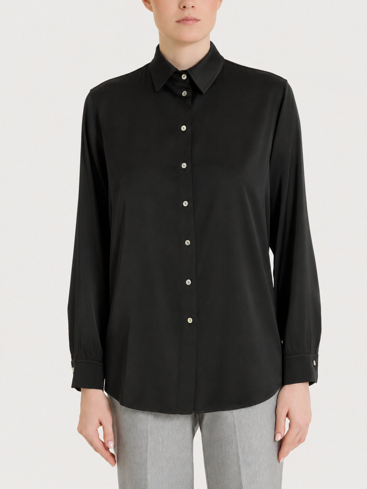 Camicia con manica lunga in Stretch Satin Neri Donna - Ragno