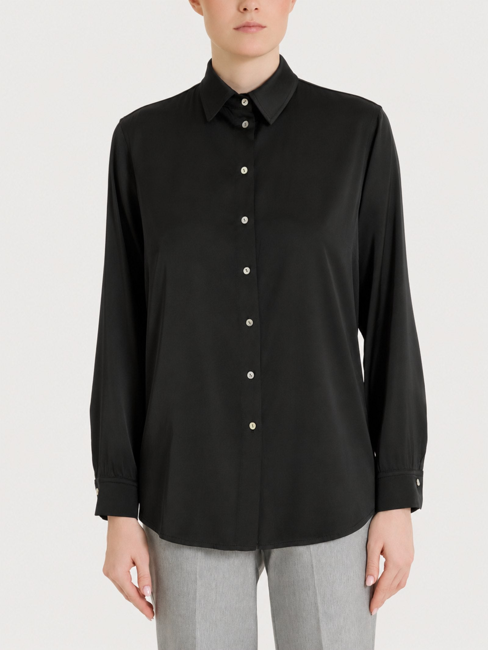 Camicia con manica lunga in Stretch Satin Neri Donna - Ragno