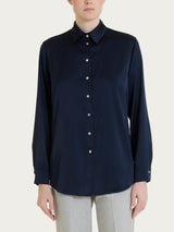 Camicia con manica lunga in Stretch Satin Blu Donna - Ragno