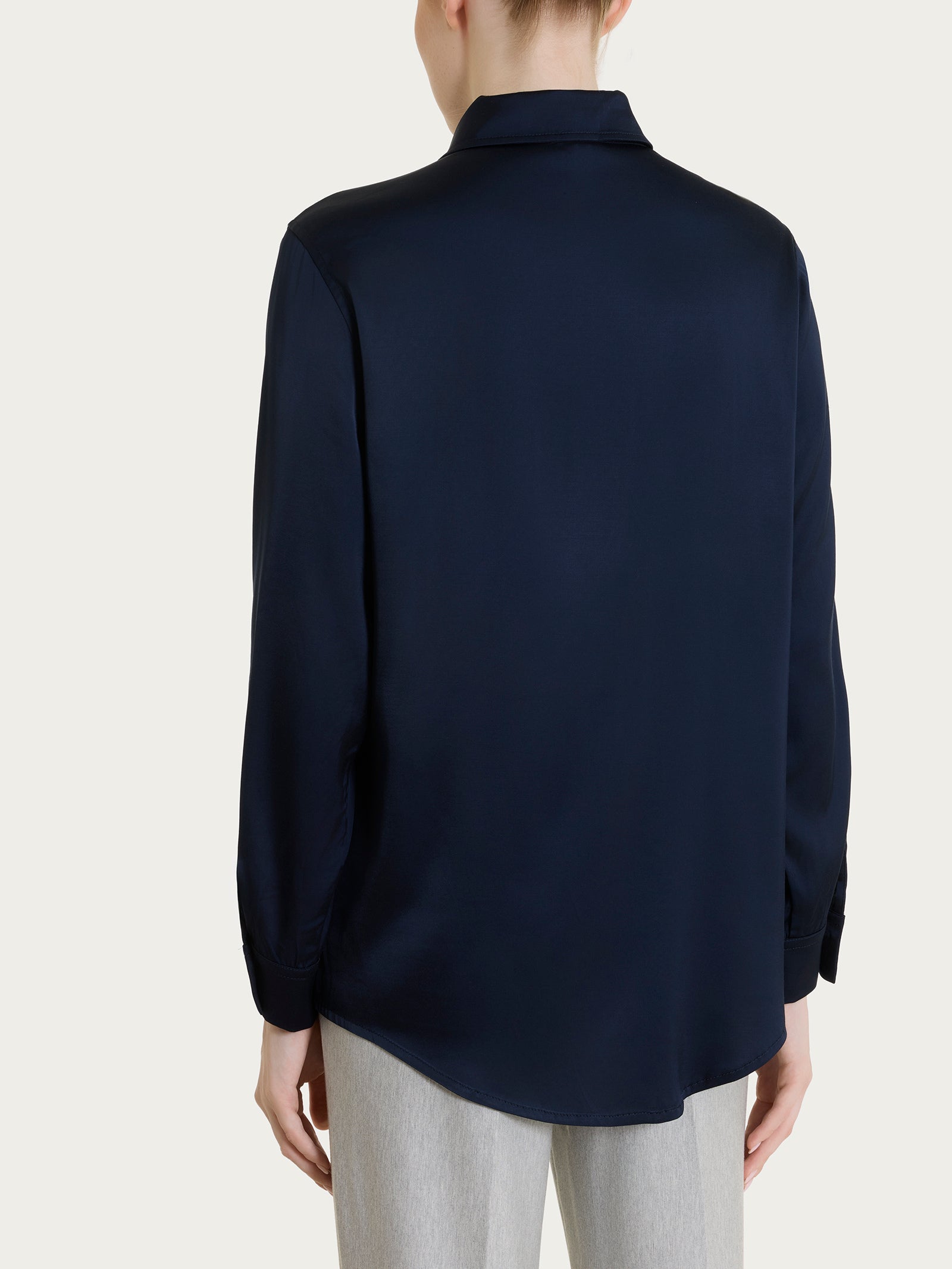 Camicia con manica lunga in Stretch Satin Blu Donna - Ragno