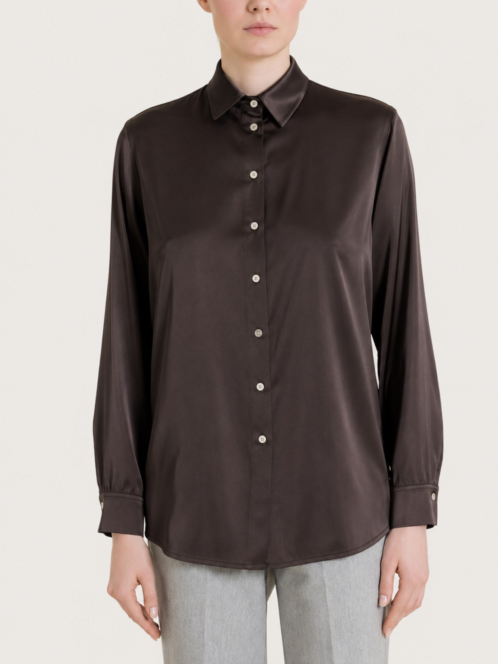 Camicia con manica lunga in Stretch Satin Marroni Donna - Ragno
