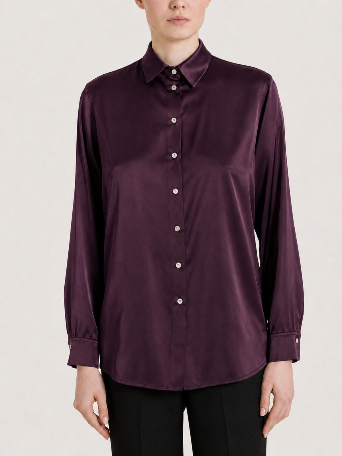 Langärmliges Hemd aus violettem Stretch-Satin für Damen – Ragno