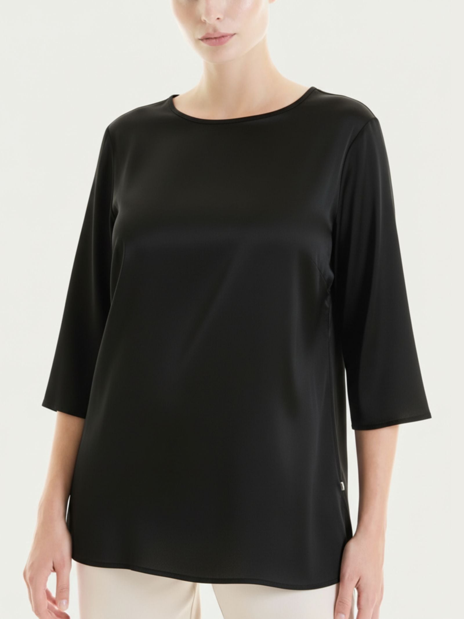 Blusa con manica 3/4 in Stretch Satin Neri Donna - Ragno