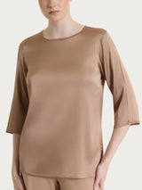 Blusa con manica 3/4 in Stretch Satin Marroni Donna - Ragno