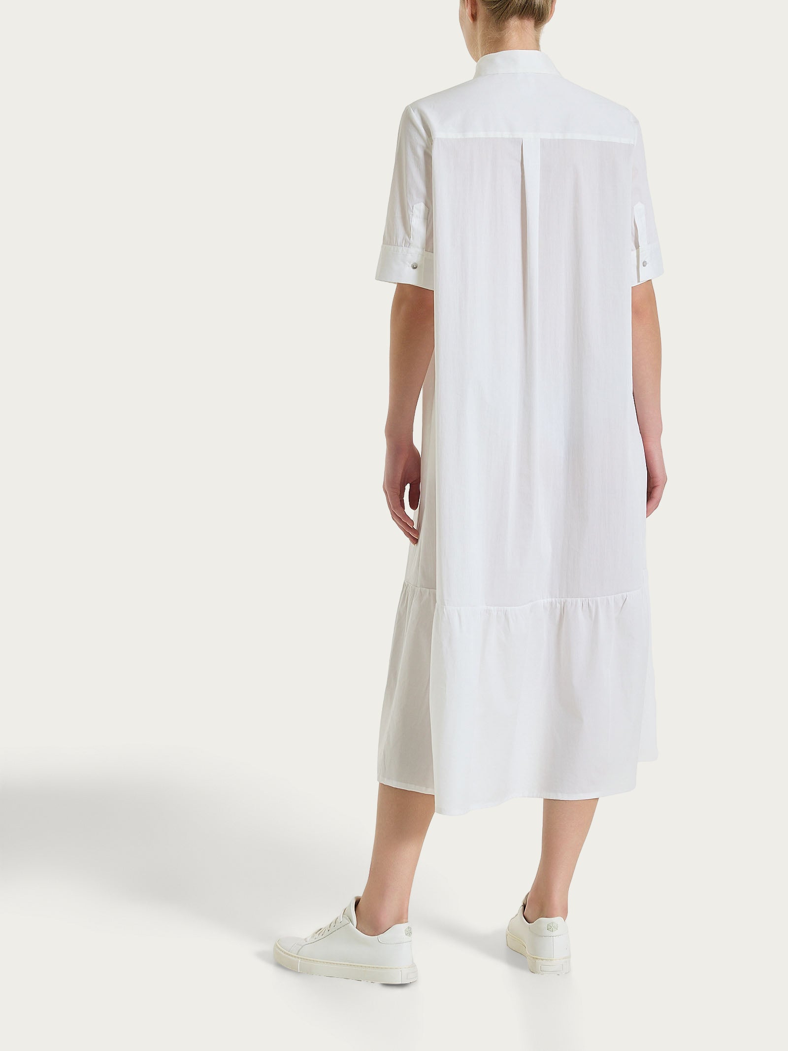 Abito lungo con collo a camicia in Poplin di Cotone Bianchi Donna - Ragno