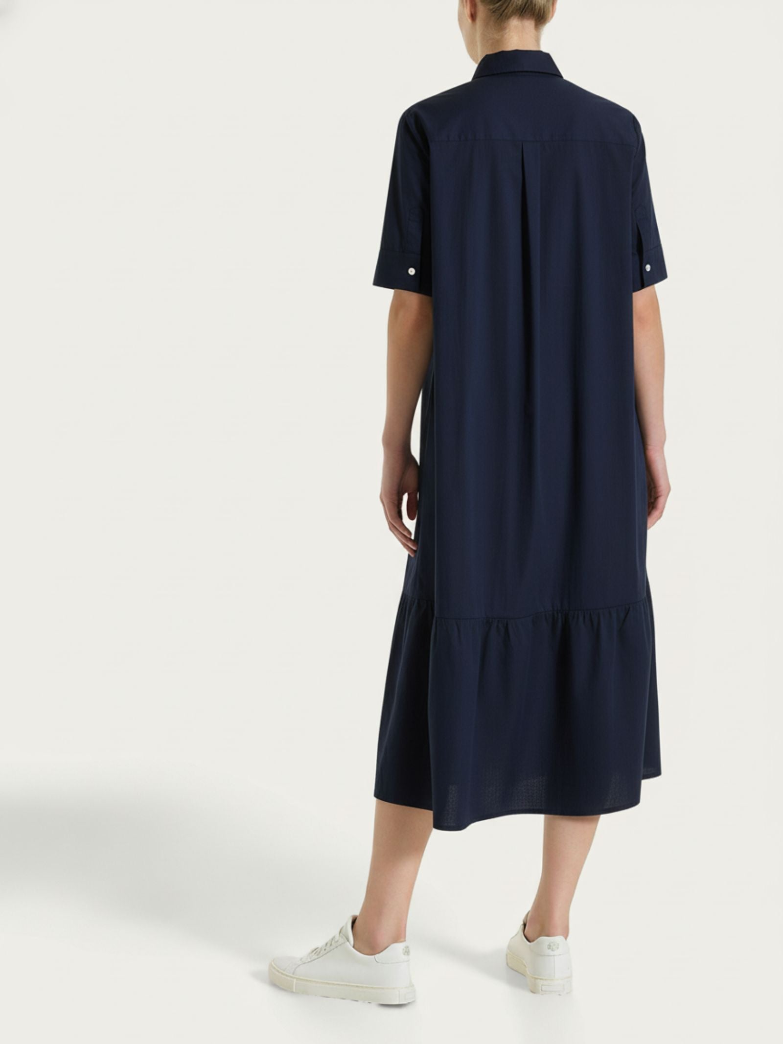 Abito lungo con collo a camicia in Poplin di Cotone Blu Donna - Ragno