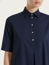 Baumwoll-Popeline-Hemd Kragen Langes Kleid Blau Damen - Ragno