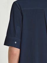 Baumwoll-Popeline-Hemd Kragen Langes Kleid Blau Damen - Ragno