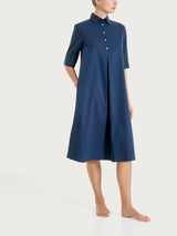 Abito con collo a camicia in Poplin di Cotone Blu Donna - Ragno