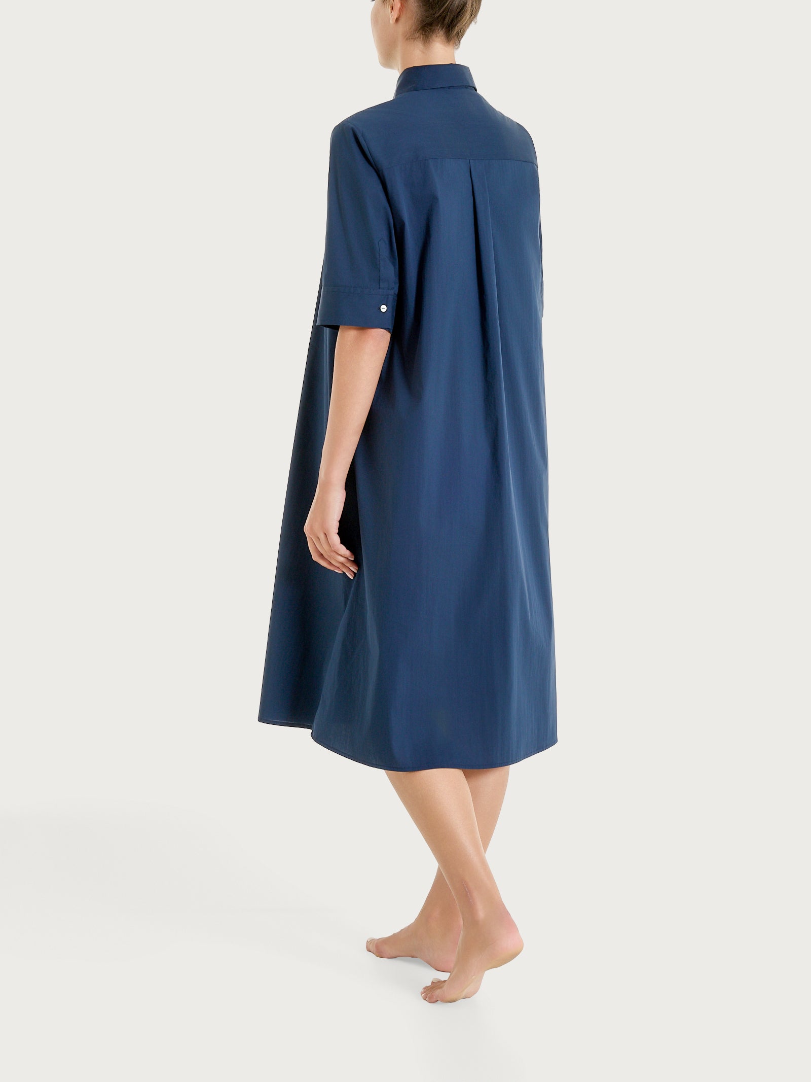 Abito con collo a camicia in Poplin di Cotone Blu Donna - Ragno