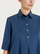 Abito con collo a camicia in Poplin di Cotone Blu Donna - Ragno