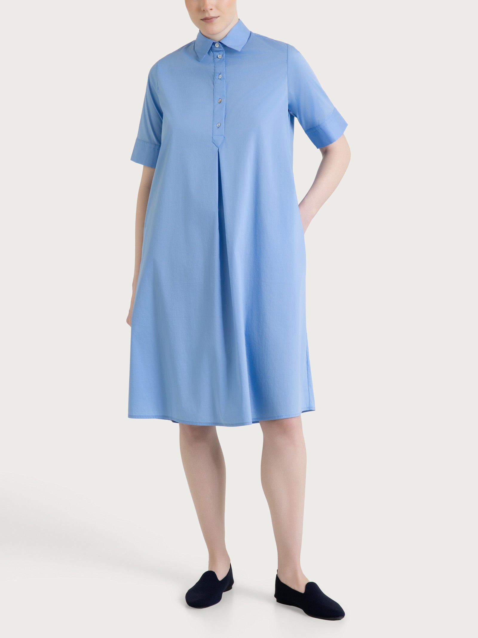 Abito con collo a camicia in Poplin di Cotone Blu Donna - Ragno