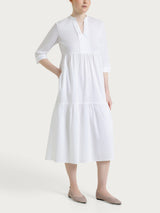 Abito con balze e pieghe frontali in Poplin di Cotone Bianchi Donna - Ragno