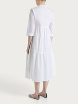 Abito con balze e pieghe frontali in Poplin di Cotone Bianchi Donna - Ragno