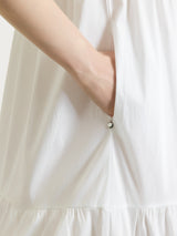 Abito con balze e pieghe frontali in Poplin di Cotone Bianchi Donna - Ragno