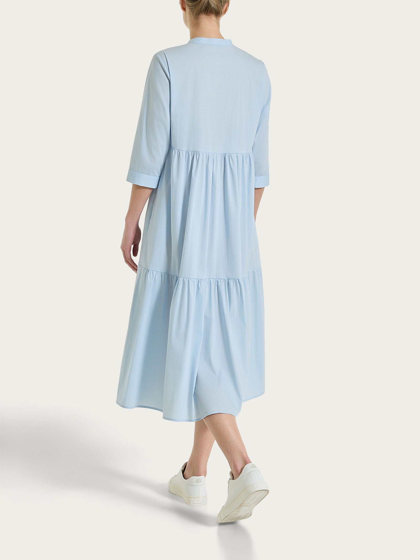 Abito con balze e pieghe frontali in Poplin di Cotone Azzurri Donna - Ragno